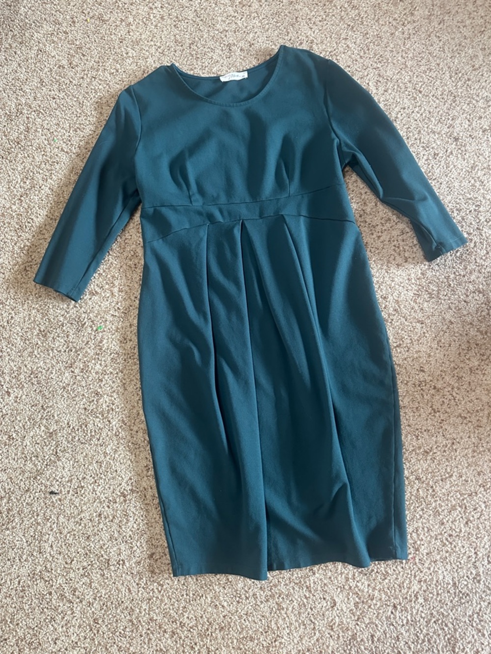 Hello MIZ Teal Long-Sleeve Pleated Sheath Dress